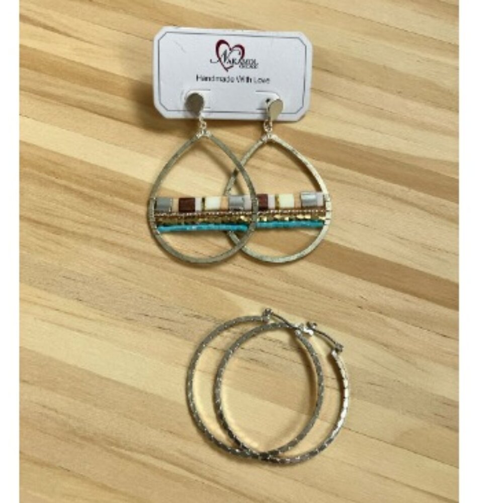 Silver Hoop Earrings + Boho Beach Bead Earrings (NWT)